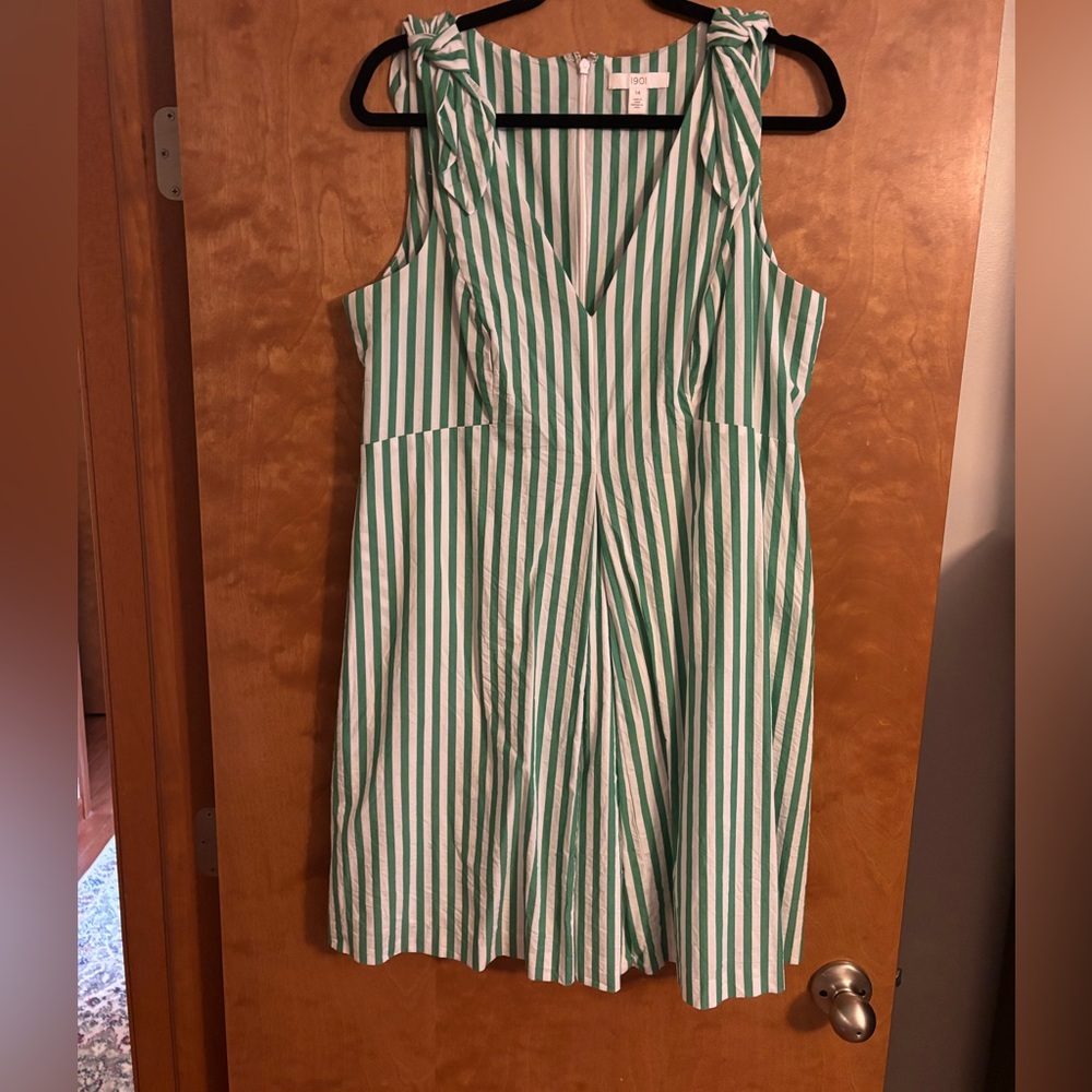 Nordstrom 1901 Green and White Striped Dress